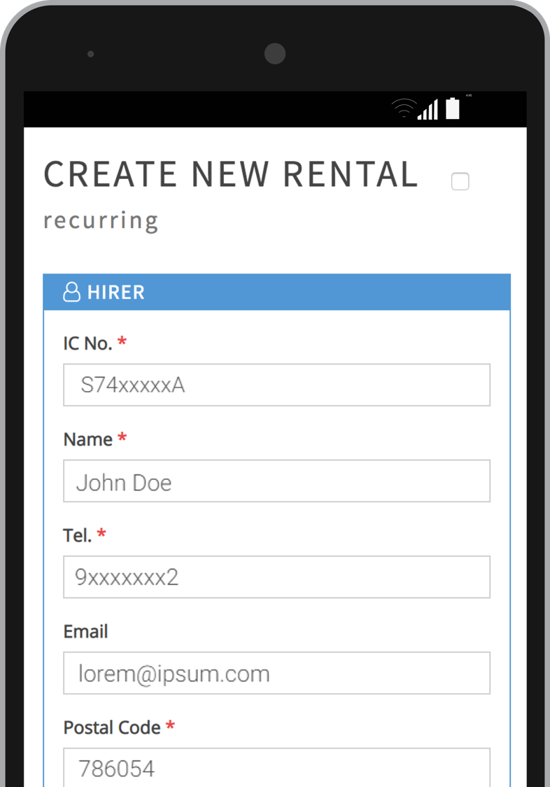 create and document new rental on mobile